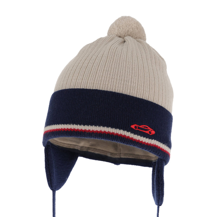 Boy's spring/ autumn hat beige with pompom Jacob