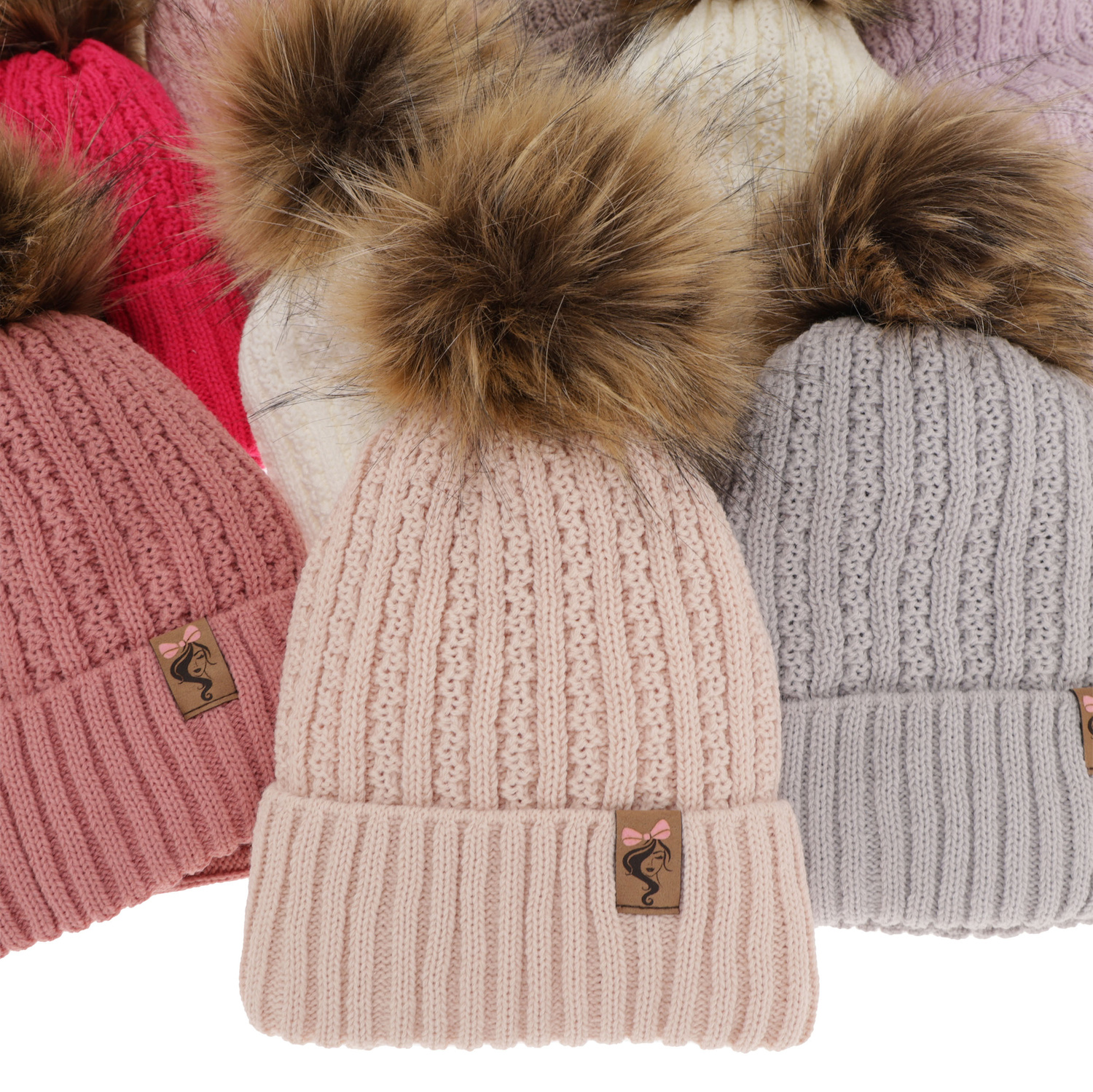 Girl's winter set: hat and tube scarf pink Larina with pompom