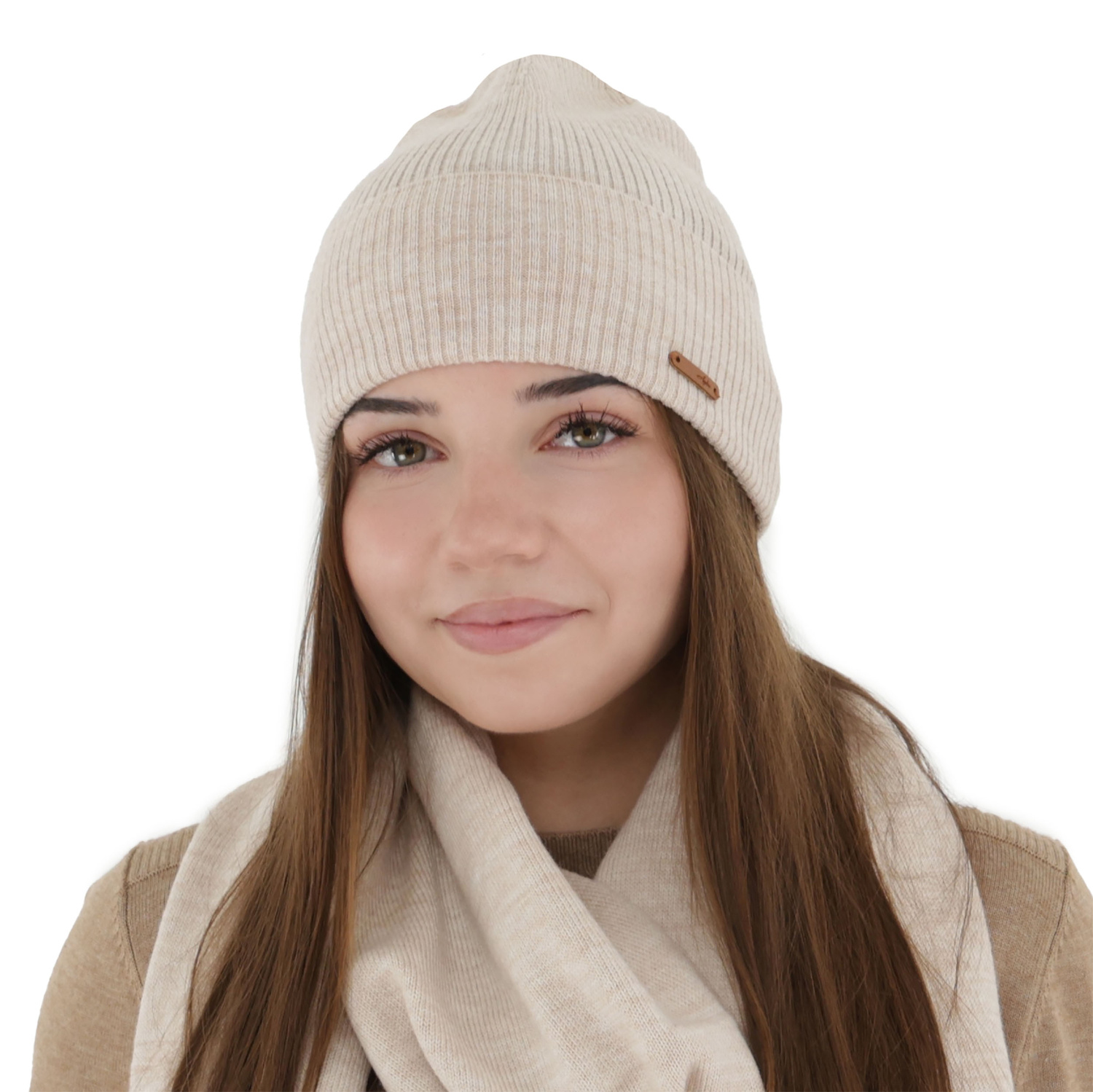 Woman's autumn winter hat, beige, 100% merino wool, Flerra