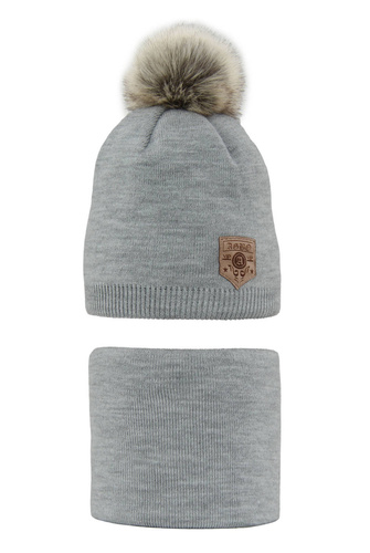 Boy's winter set: hat and tube scarf red Apolin with pompom