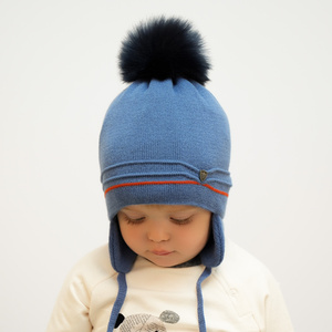 Boy's winter set: hat and tube scarf grey Burgund with pompom