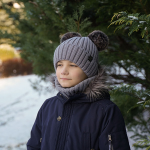 Boy's winter set: hat and tube scarf honey Largo with two pompom