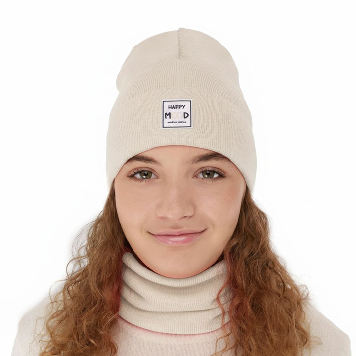 Girl's spring/ autumn set: hat and tube scarf, with cotton, beige Mersila