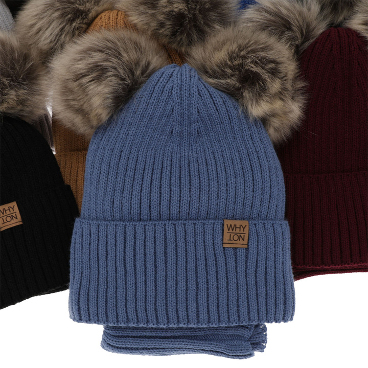 Boy's winter set: hat and tube scarf grey with two pompoms Oxford