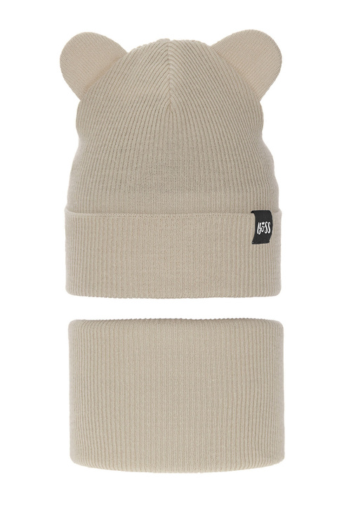 Boy's spring, autumn set: hat and tube scarf, beige, with cotton, Grajan