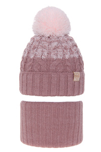 Girl's winter set: hat and tube scarf pink Zendaya with pompom