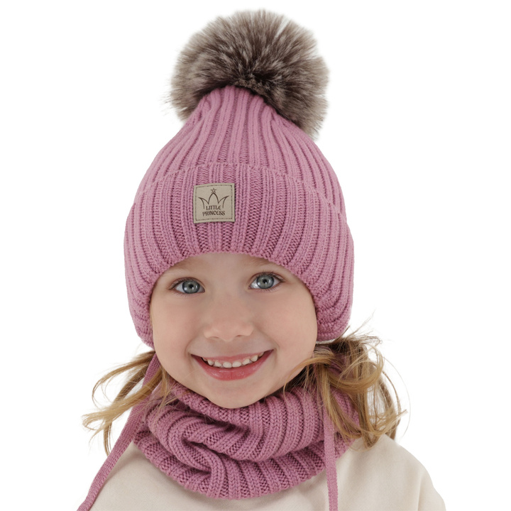 Girl's winter set: hat and tube scarf violet made of 100% extra fine merino wool, lined with wool fleece Martina