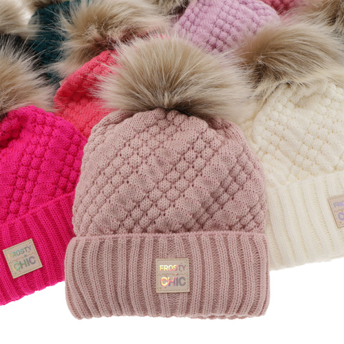 Girl's winter set: hat and tube scarf beige Alena with pompom
