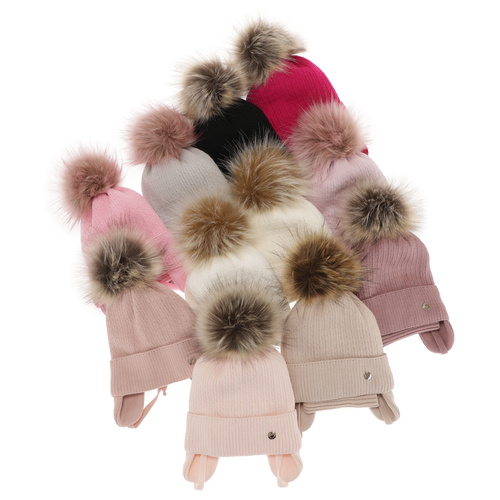 Girl's winter set: hat and tube scarf pink with pompom Debra