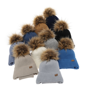 Boy's winter set: hat and tube scarf camel Bergo with pompom