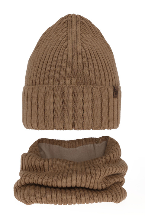 Boy's winter set: hat and tube scarf camel merino wool Metis