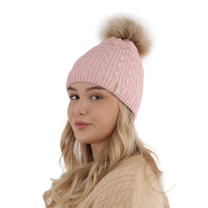 Woman's winter hat beige Xena with pompom