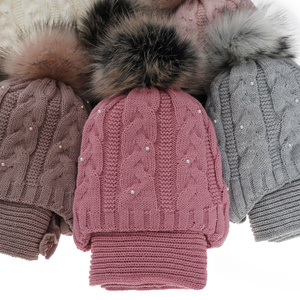 Girl's winter set: hat and scarf pink Mirella with pompom