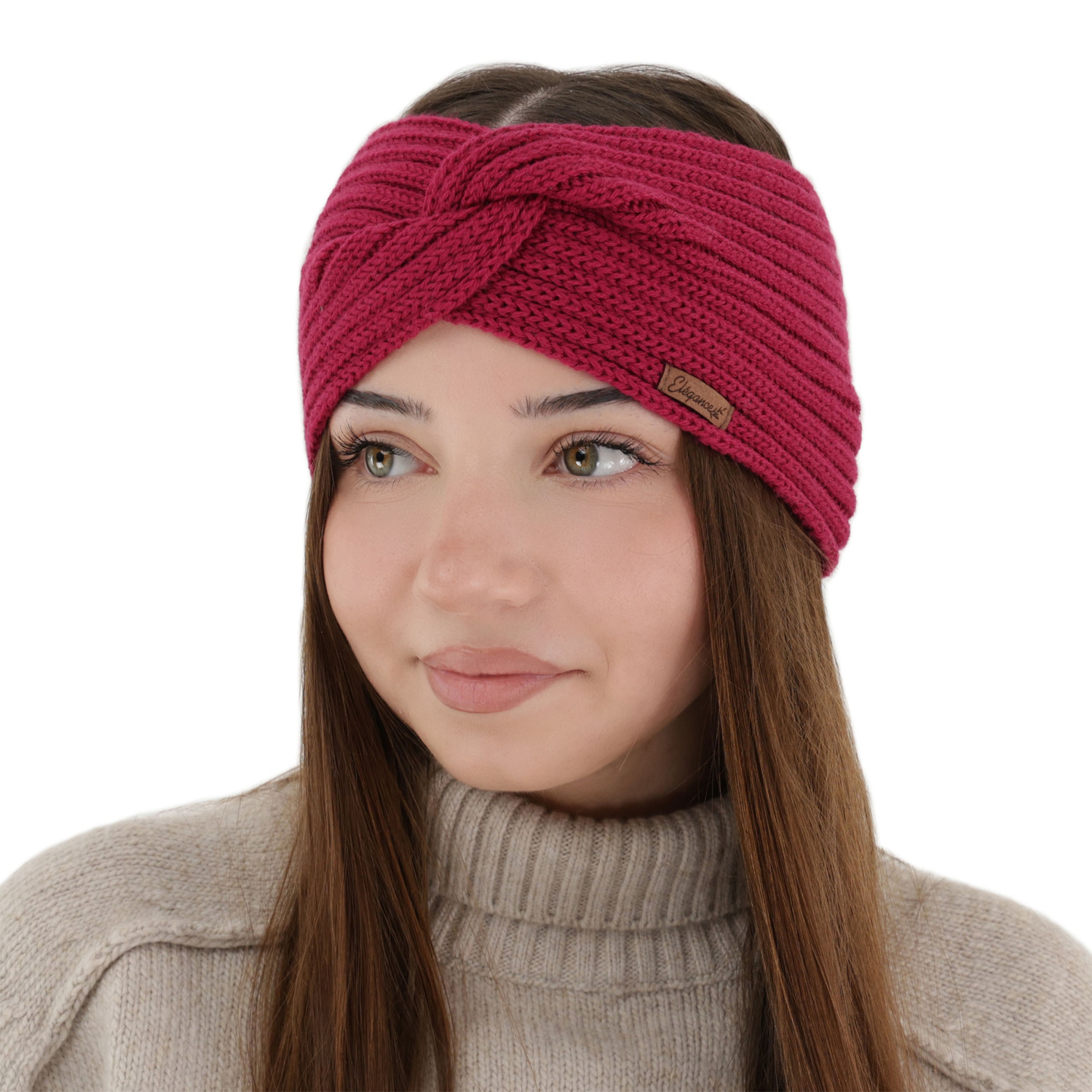 Woman's winter headband, amaranth, 100% merino wool, Veka