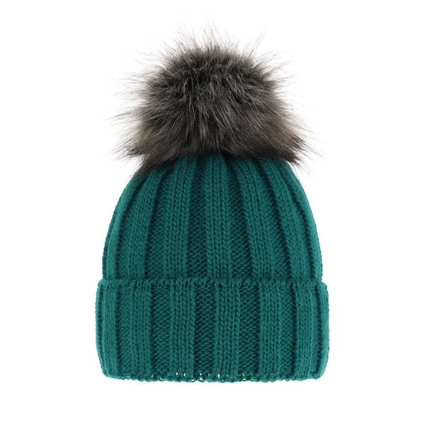 Woman's winter hat green Mokka with pompom