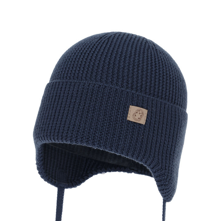 Boy's winter/ autumn/ spring hat, navy blue, 100% merino wool, with ears, Bakadi