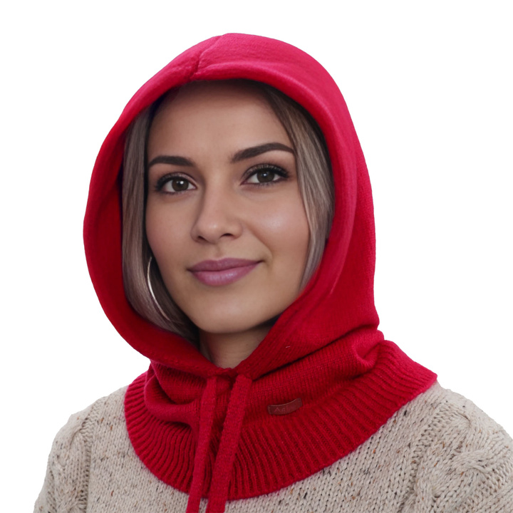 Women's winter balaclava, red, with merino wool, Elizabeth