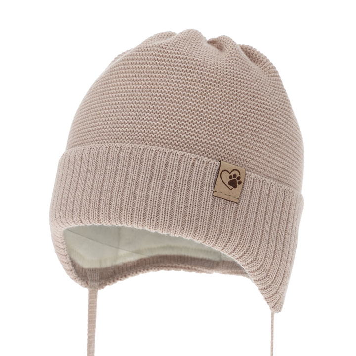 Girl's winter hat beige with merino wool Dari