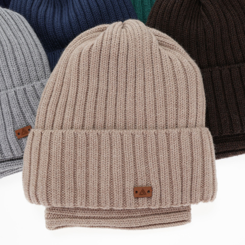 Boy's winter set: hat and tube scarf, light gray, 100% merino wool, Umberto