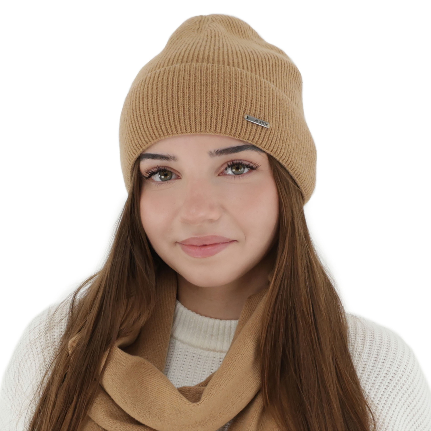 Woman's autumn, winter hat, camel, with merino wool with cashmere, Sindra
