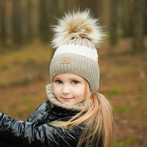 Girl's winter set: hat and tube scarf grey Riviera with pompom