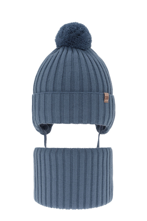 Boy's winter set: hat and tube scarf blue with pompom Carlo