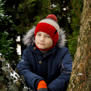 Boy's winter set: hat and tube scarf orange Karson with pompom