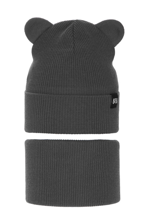 Children's autumn/ spring set: hat and tube scarf, with cotton, grey Grajan