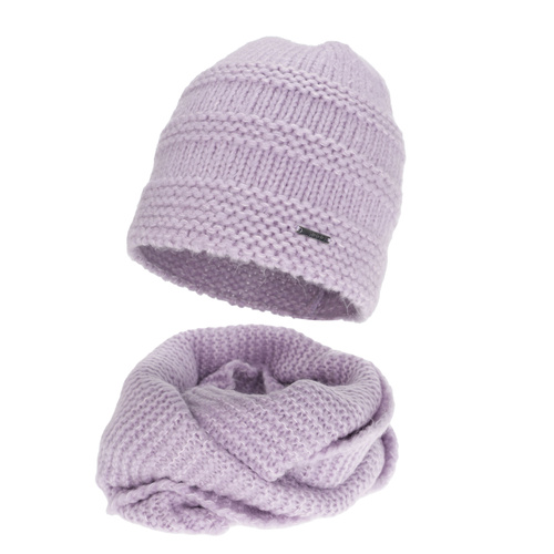 Woman's winter set: hat and tube scarf, purple, with merino wool, Driva