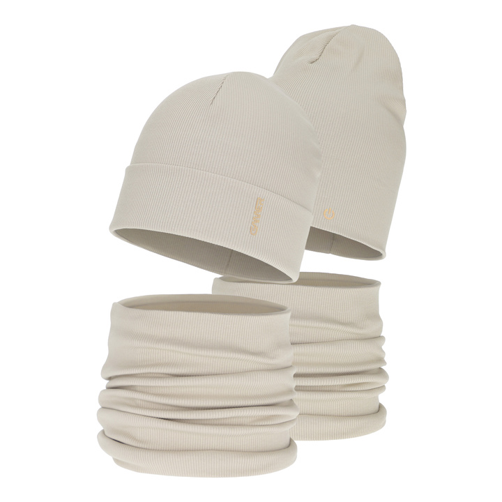 Boy's spring, autumn set: hat and tube scarf, beige, cotton, Desider