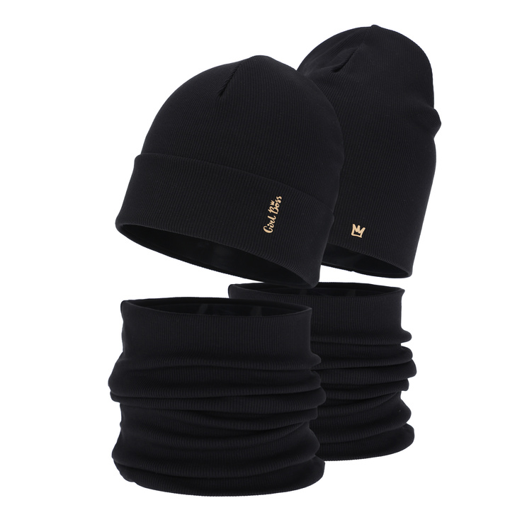 Girl's spring, autumn set: hat and tube scarf, black, cotton, Carina
