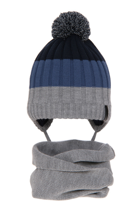 Boy's winter set: hat and tube scarf grey Hary with pompom