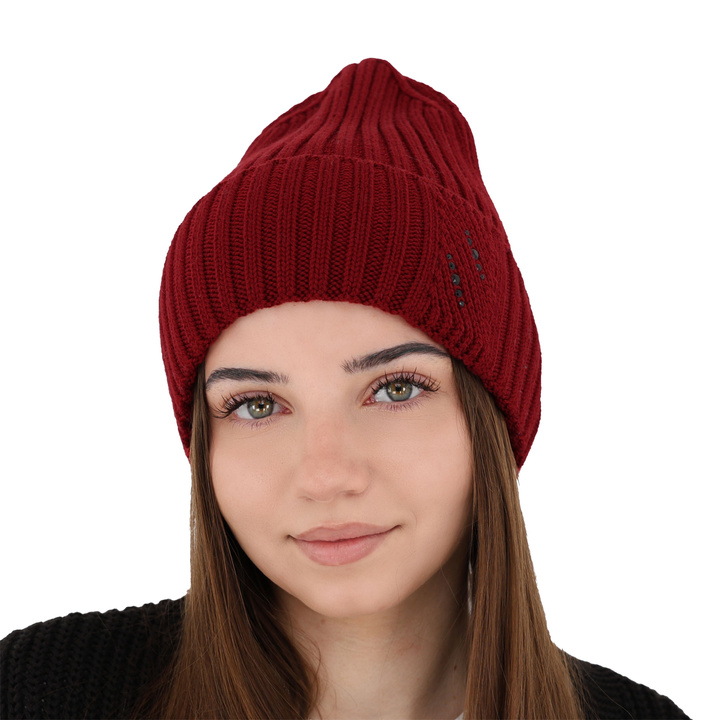 Woman's winter hat burgund Ariga 100% extra fine merino wool