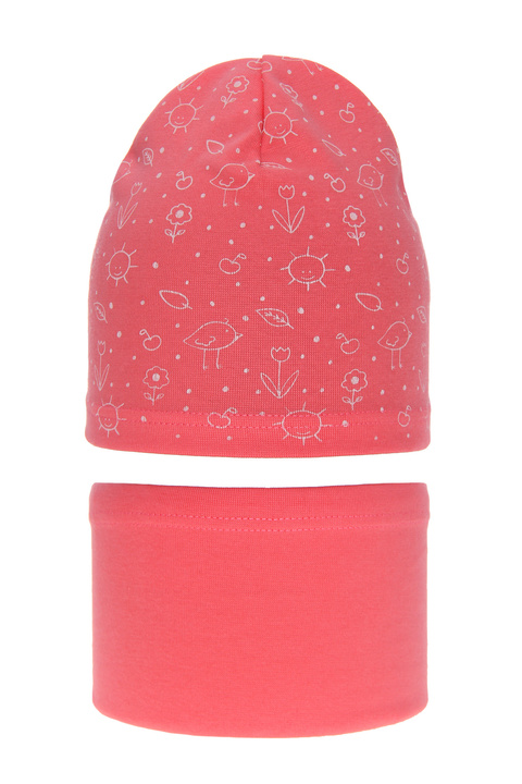 Girl's spring/ autumn cotton set: hat and tube scarf red Sesja