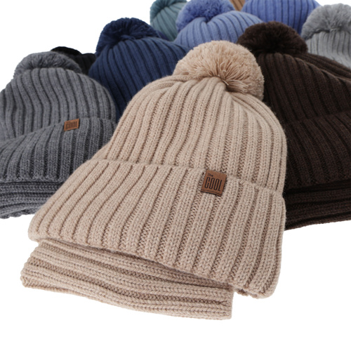 Boy's winter set: hat and tube scarf, navy, 100% merino wool, cotton lining, Tolmar