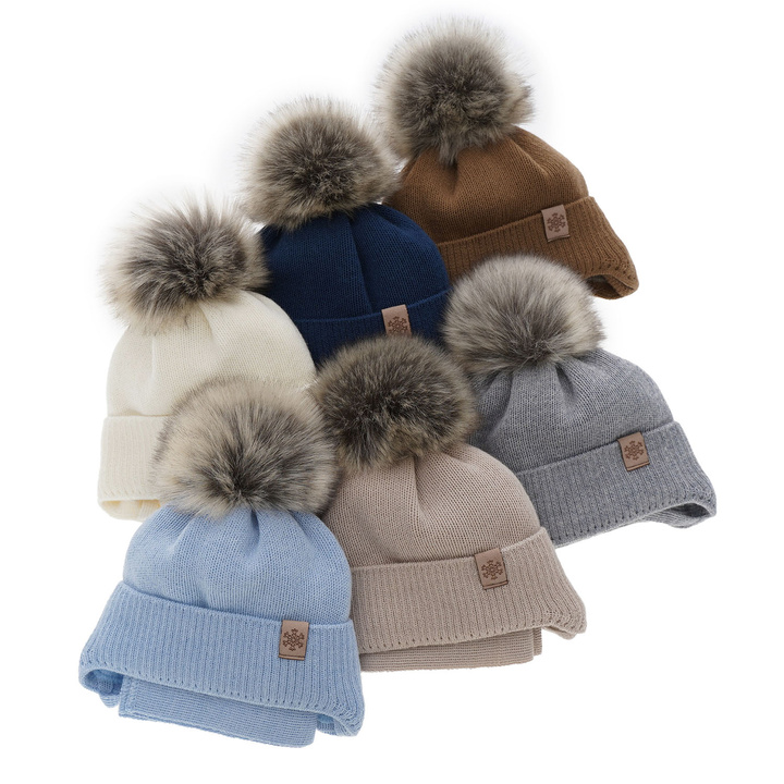 Boy's winter set: hat and scarf in ecru merino wool Rafael