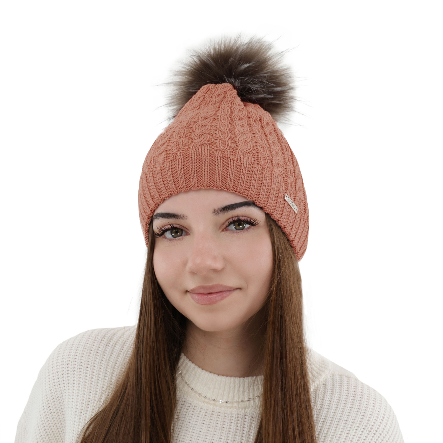 Woman's winter hat pink merino wool Satina