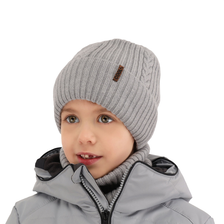 Boy's winter set: hat and tube scarf grey 100% extra finemerino wool Wilson