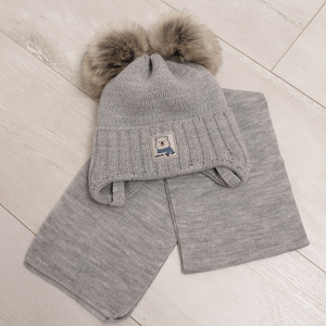 Boy' s winter set: hat and scarf orange with two pompoms Jewel