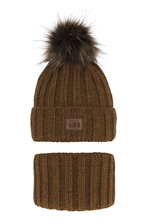 Boy's winter set: hat and tube scarf mustard Remes with pompom