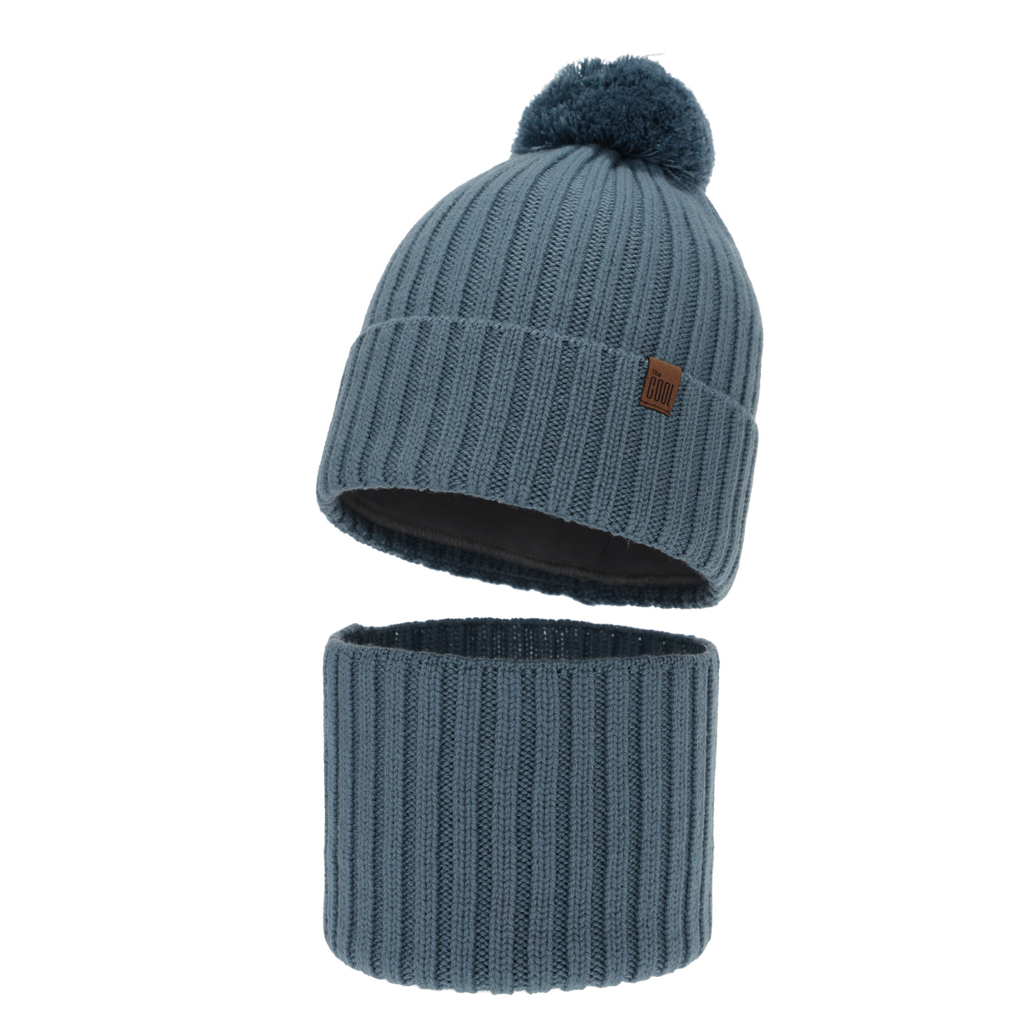 Boy's winter set: hat and tube scarf, blue, 100% merino wool, cotton lining, Tolmar