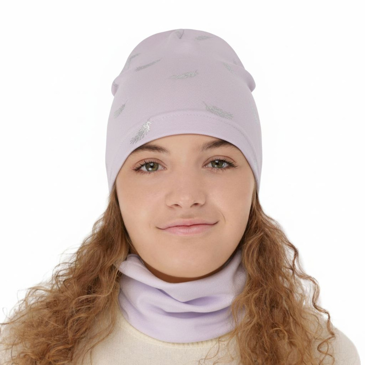 Girl's spring/ autumn cotton set: hat and tube scarf violet Florena