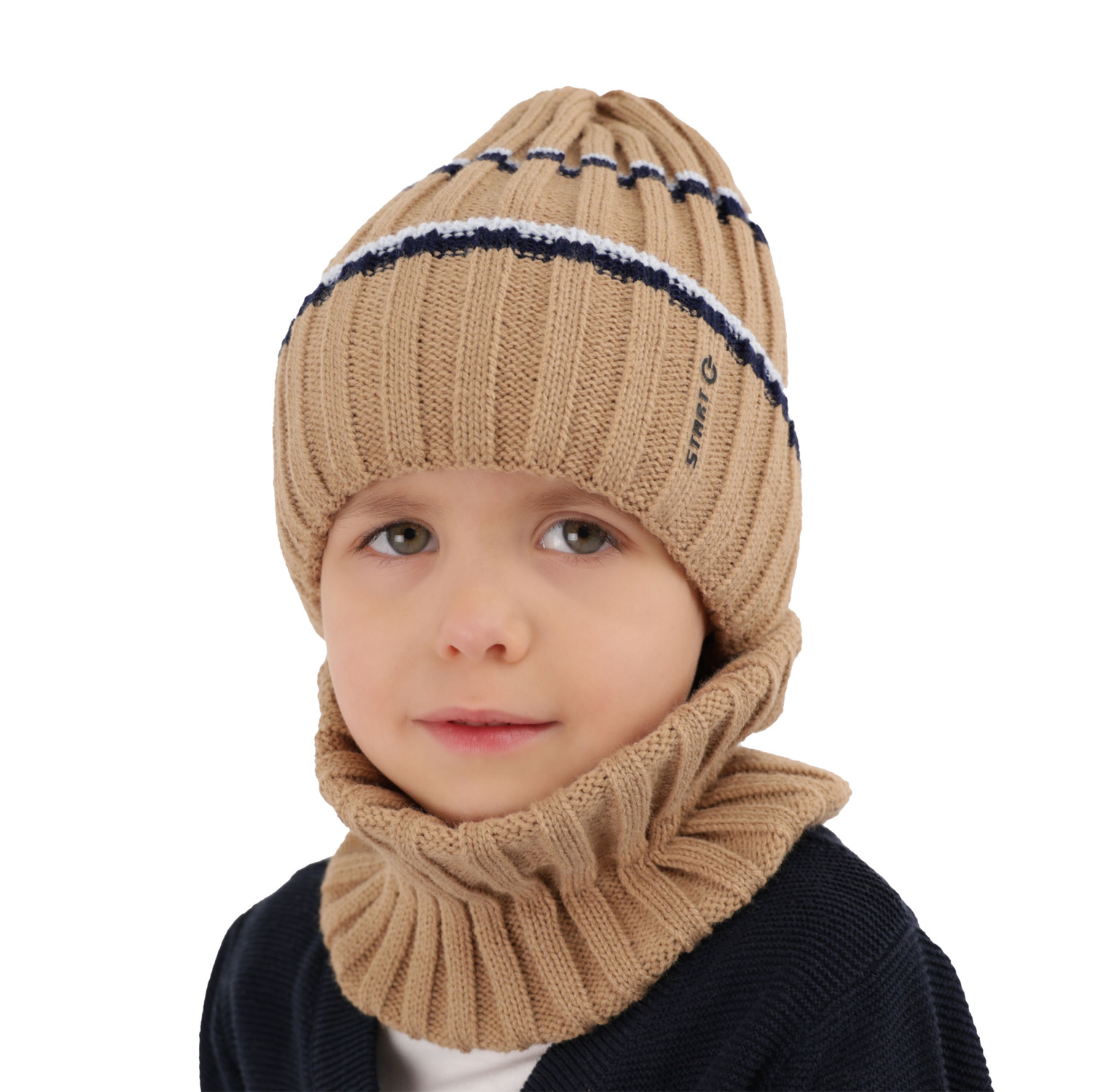 Boy's winter set: hat and tube scarf navy blue Bastien