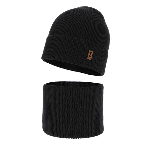 Boy's spring/ autumn set: hat and tube scarf black 100% extra fine merino wool Bruce
