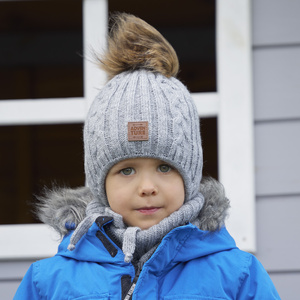 Boy's winter set: hat and tube scarf khaki Casper with pompom