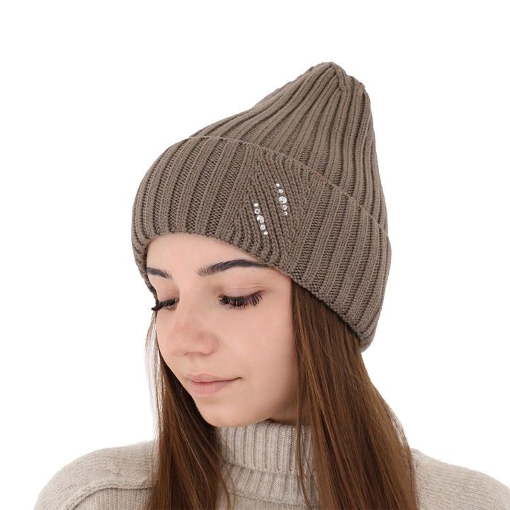 Woman's winter hat beige Ariga 100% extra fine merino wool