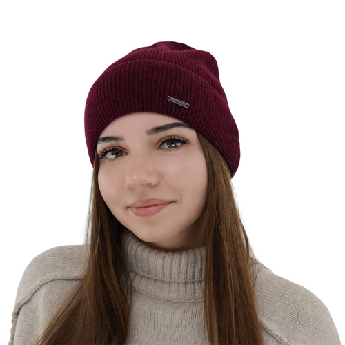 Woman's autumn, winter hat, burgundy, merino wool with cashmere, Sindra