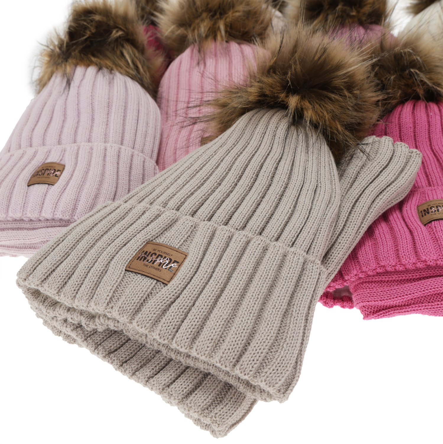 Girl's winter set: hat and tube scarf, grey, fleece lining, with merino wool, Bellina