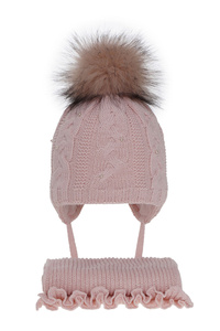 Girl's winter set: hat and scarf pink Mirella with pompom