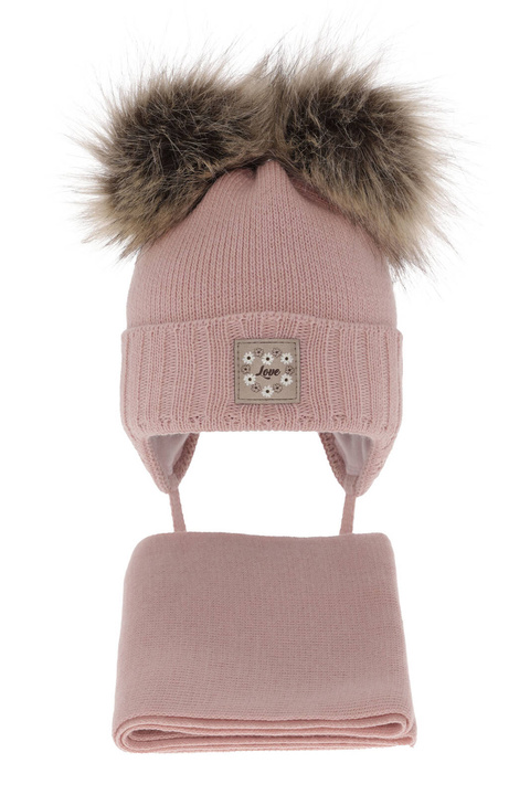 Girls winter set: hat and scarf pink with two pompoms Jazz